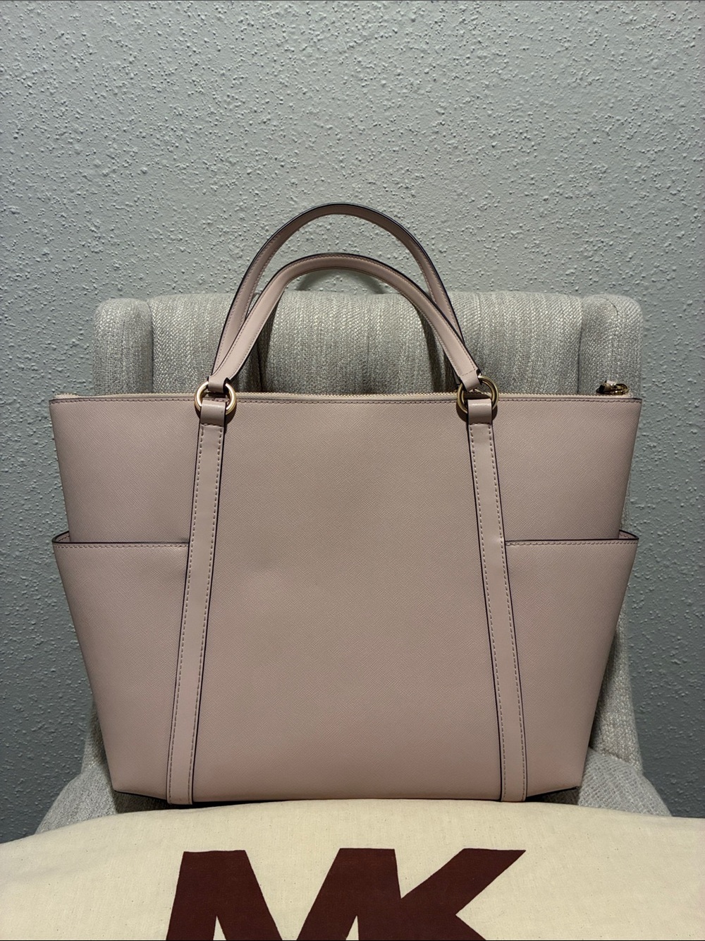Michael Kors Light Pink Saffiano Leather Tote with Tassel Charm - Picture 5 of 12